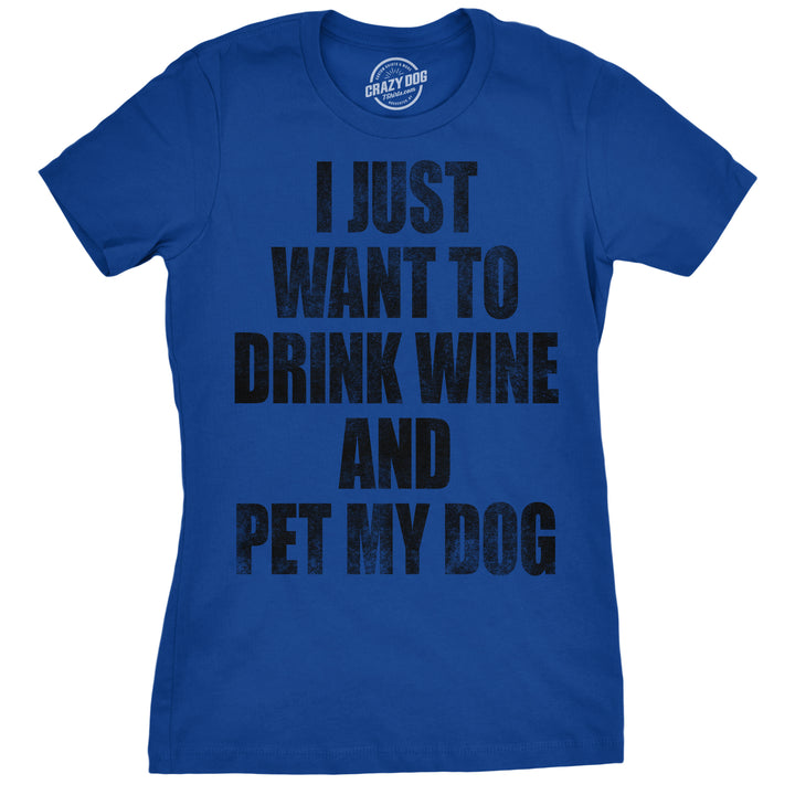 Funny Heather Royal Womens T Shirt Nerdy Dog Wine Drinking Tee