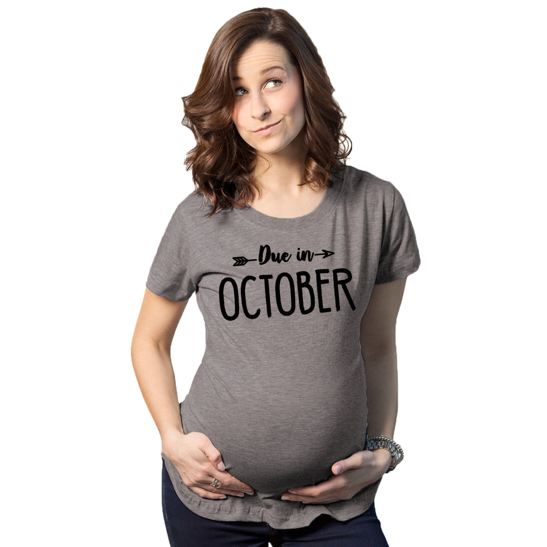 Funny Dark Heather Grey - October Due In Announcement Maternity T Shirt Nerdy Tee