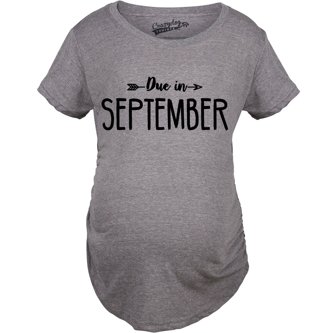 Funny Dark Heather Grey - September Due In Announcement Maternity T Shirt Nerdy Tee