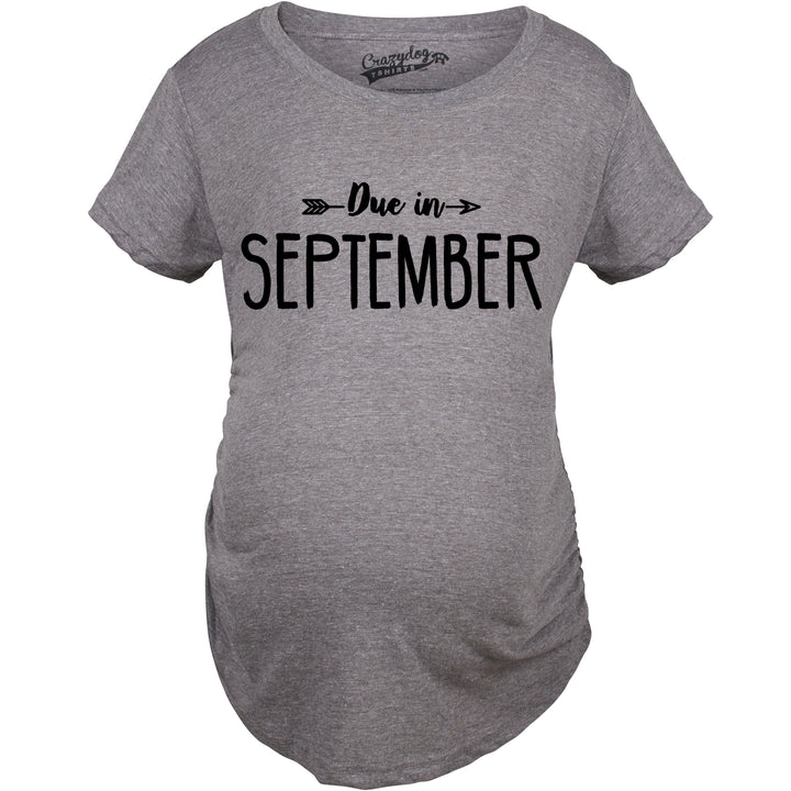 Funny Dark Heather Grey - September Due In Announcement Maternity T Shirt Nerdy Tee