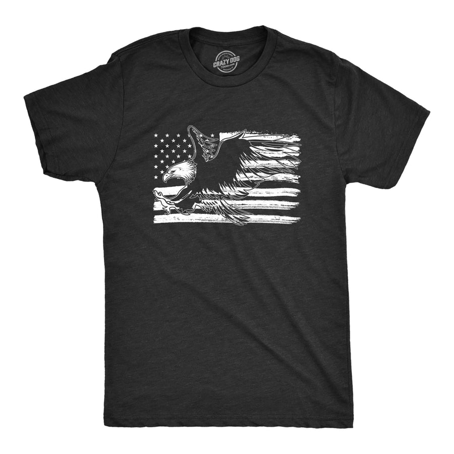 Funny Heather Black Eagle Over Grunge Flag Mens T Shirt Nerdy Retro Tee