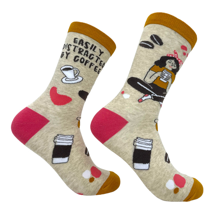 Funny Multi - COFFEE Women's Easily Distracted By Coffee Sock Nerdy Coffee Tee