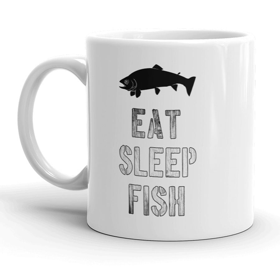 Funny White Eat Sleep Fish Coffee Mug Nerdy Father's Day fishing Tee