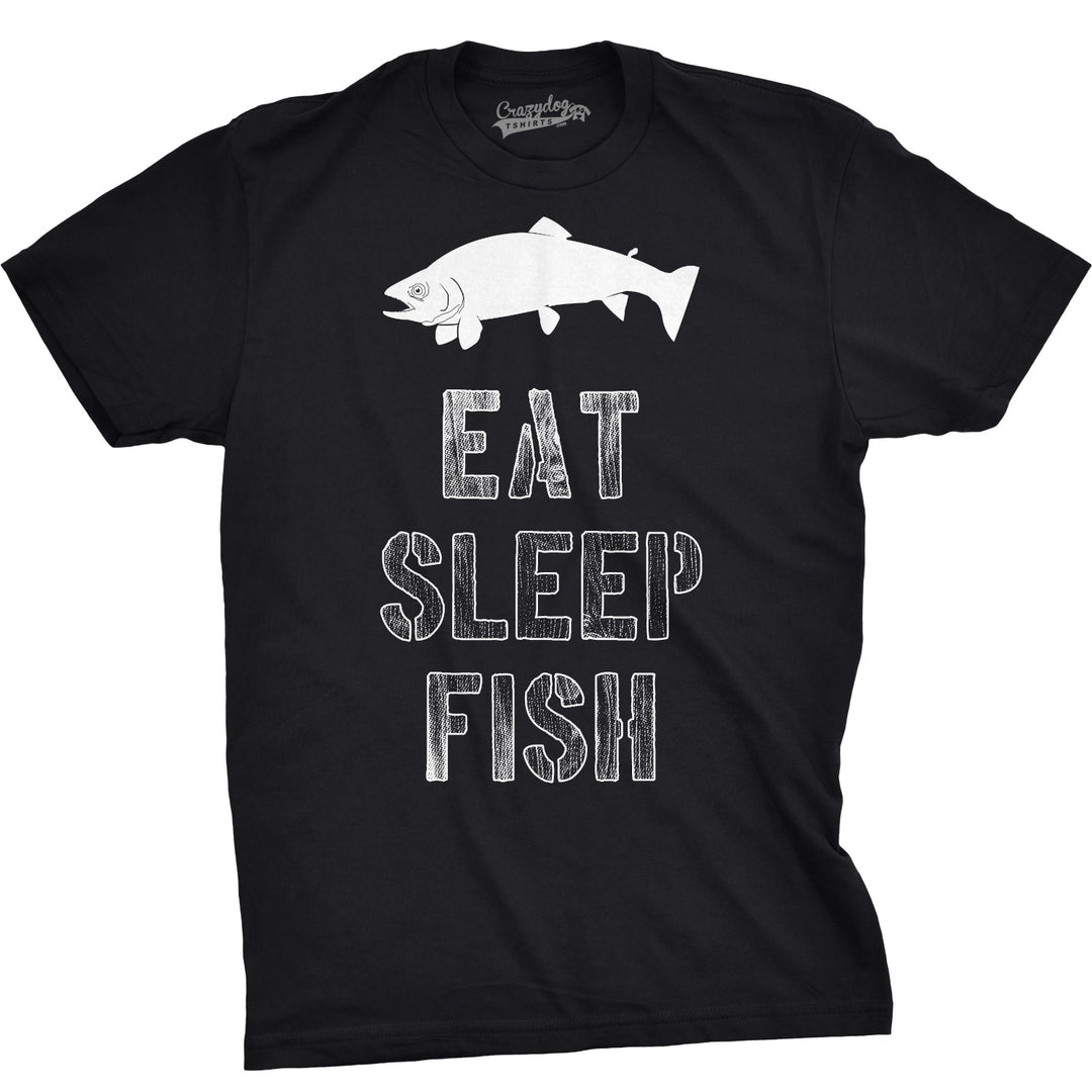 Funny Black Eat Sleep Fish Mens T Shirt Nerdy Fishing Retro Tee