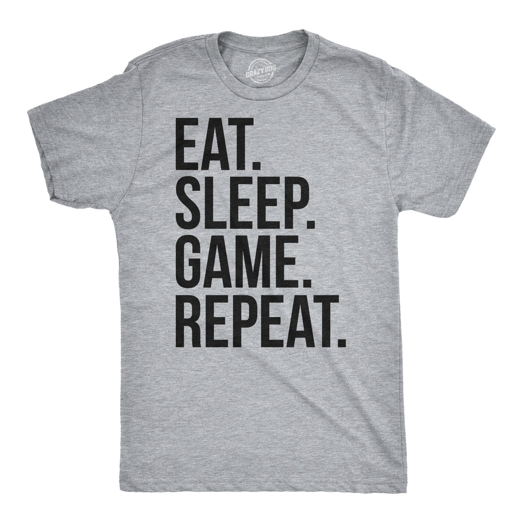 Funny Light Heather Grey Eat Sleep Game Repeat Mens T Shirt Nerdy Nerdy Video Games Retro Tee