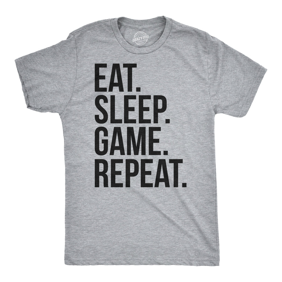 Funny Light Heather Grey Eat Sleep Game Repeat Mens T Shirt Nerdy Nerdy Video Games Retro Tee