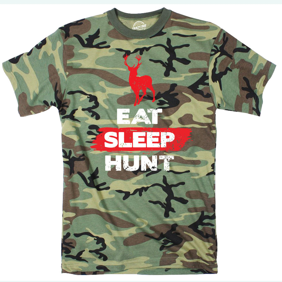 Funny Camo Eat Sleep Hunt Deer Mens T Shirt Nerdy Hunting Tee