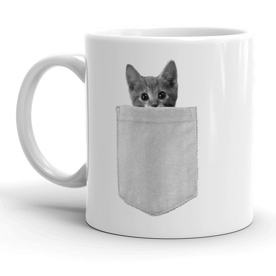 Funny White Pocket Kitty Coffee Mug Nerdy cat Tee