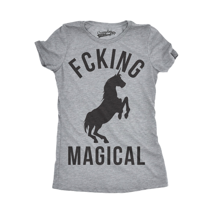 Funny Light Heather Grey Fcking Magical Womens T Shirt Nerdy Unicorn Retro Tee