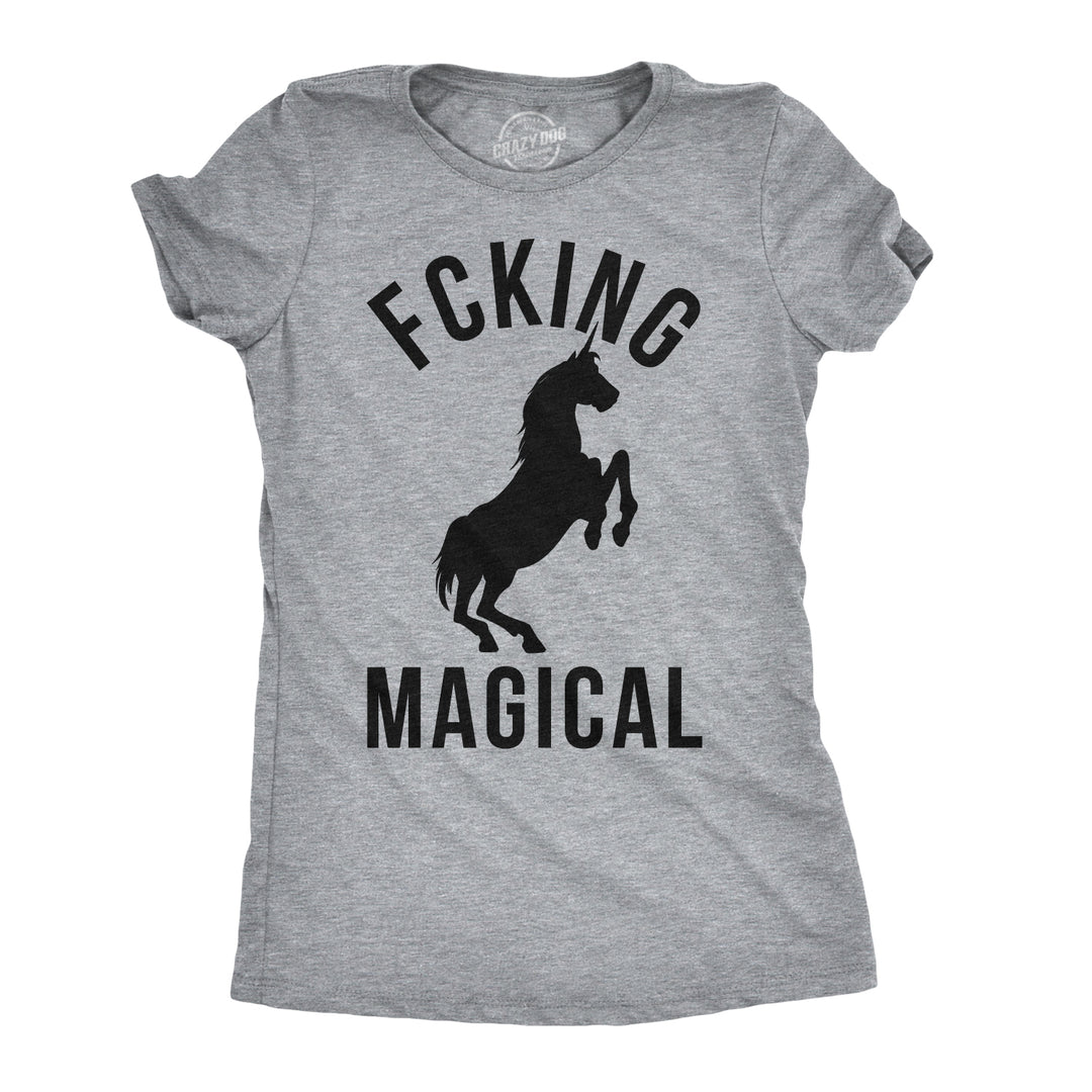 Funny Light Heather Grey Fcking Magical Womens T Shirt Nerdy Unicorn Retro Tee