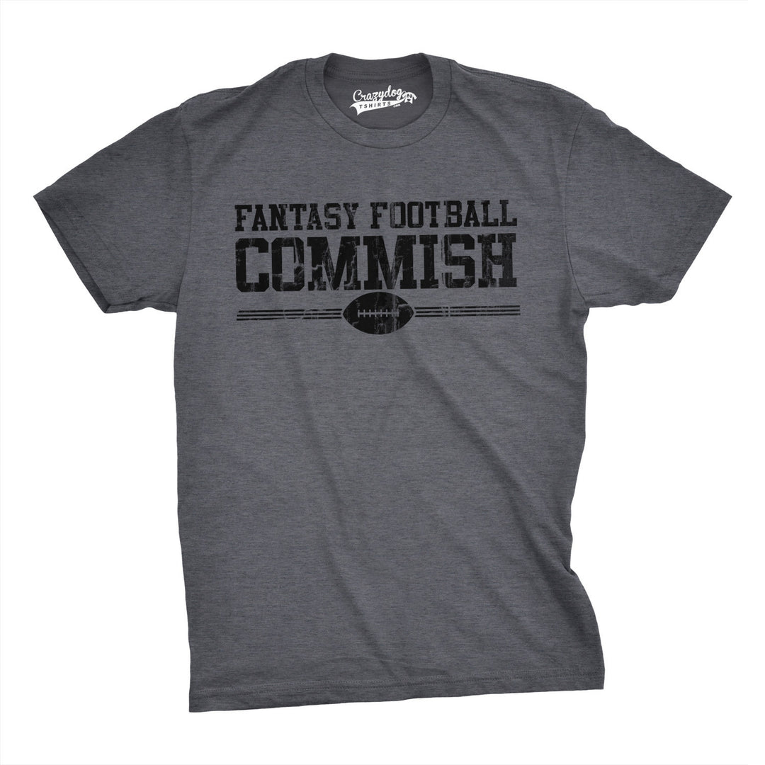 Funny Dark Heather Grey Fantasy Football Commish Mens T Shirt Nerdy Football Tee