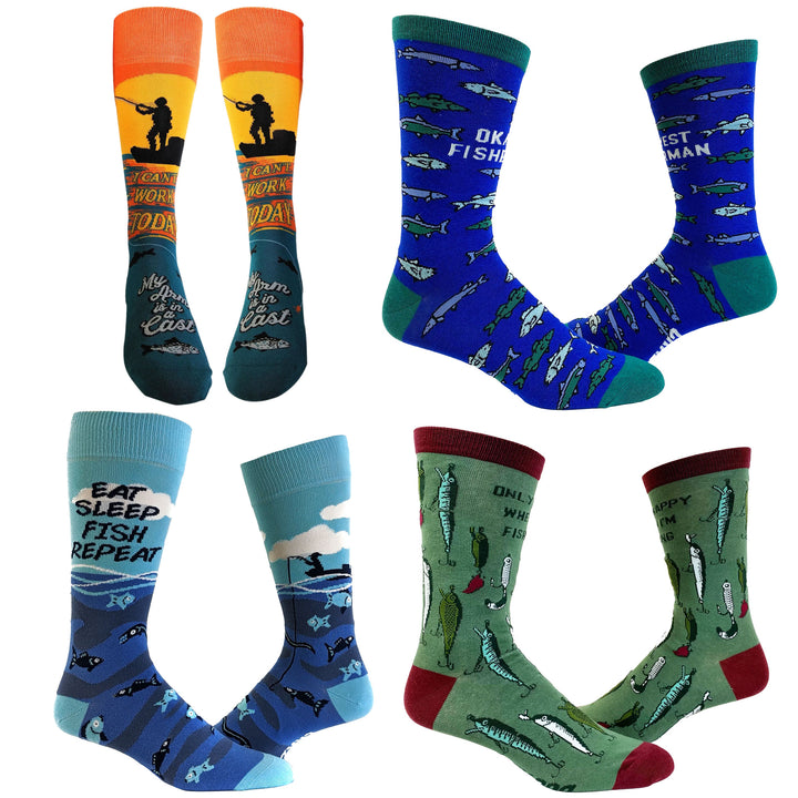 Funny Fishing Mens Fishing Sock 4 Pack Sock Nerdy Fishing sarcastic Tee