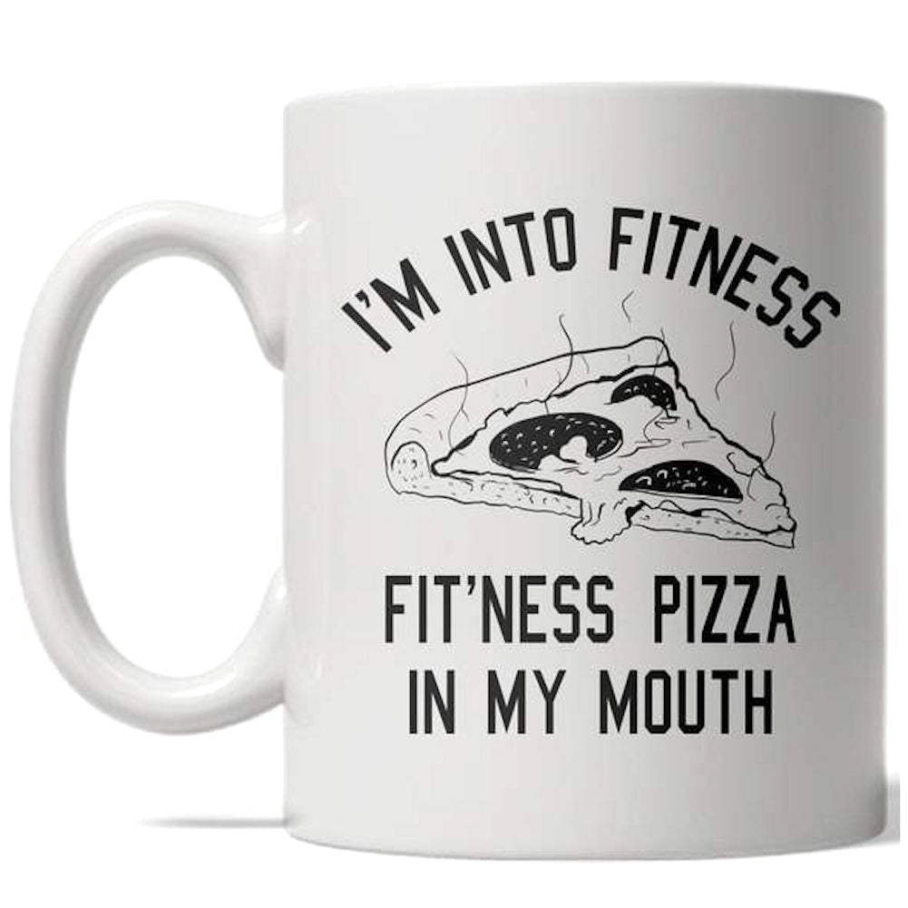 Funny White Fitness Pizza Coffee Mug Nerdy food Tee