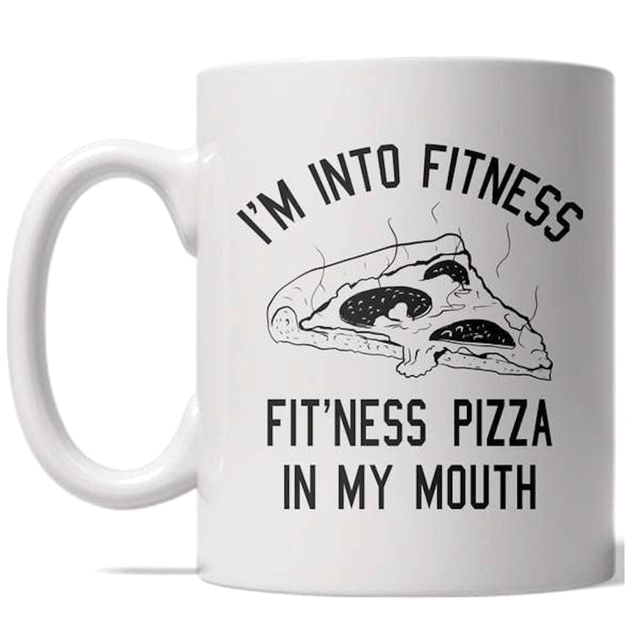 Funny White Fitness Pizza Coffee Mug Nerdy food Tee