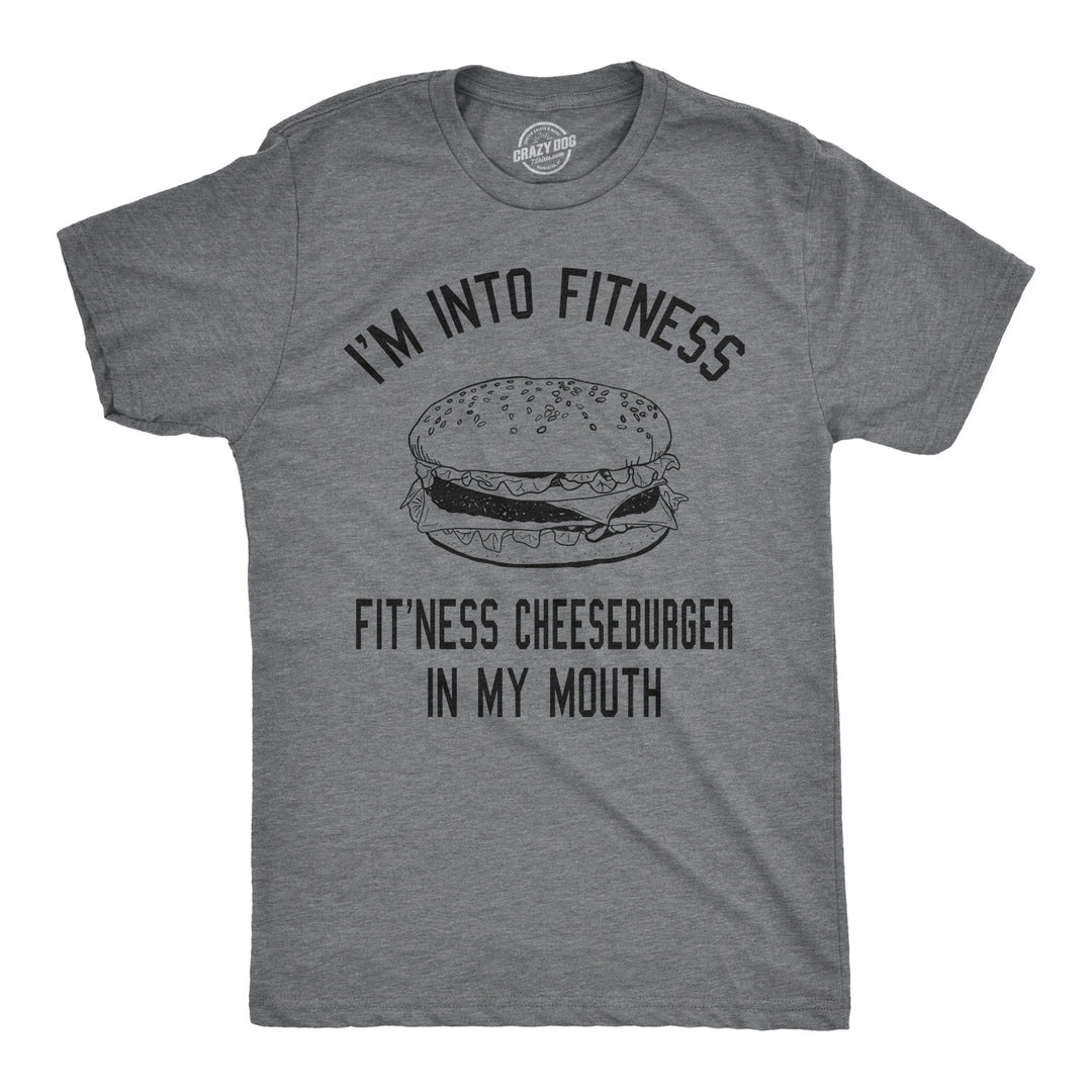 Funny Dark Heather Grey Fitness Cheeseburger In My Mouth Mens T Shirt Nerdy Fitness Food Tee