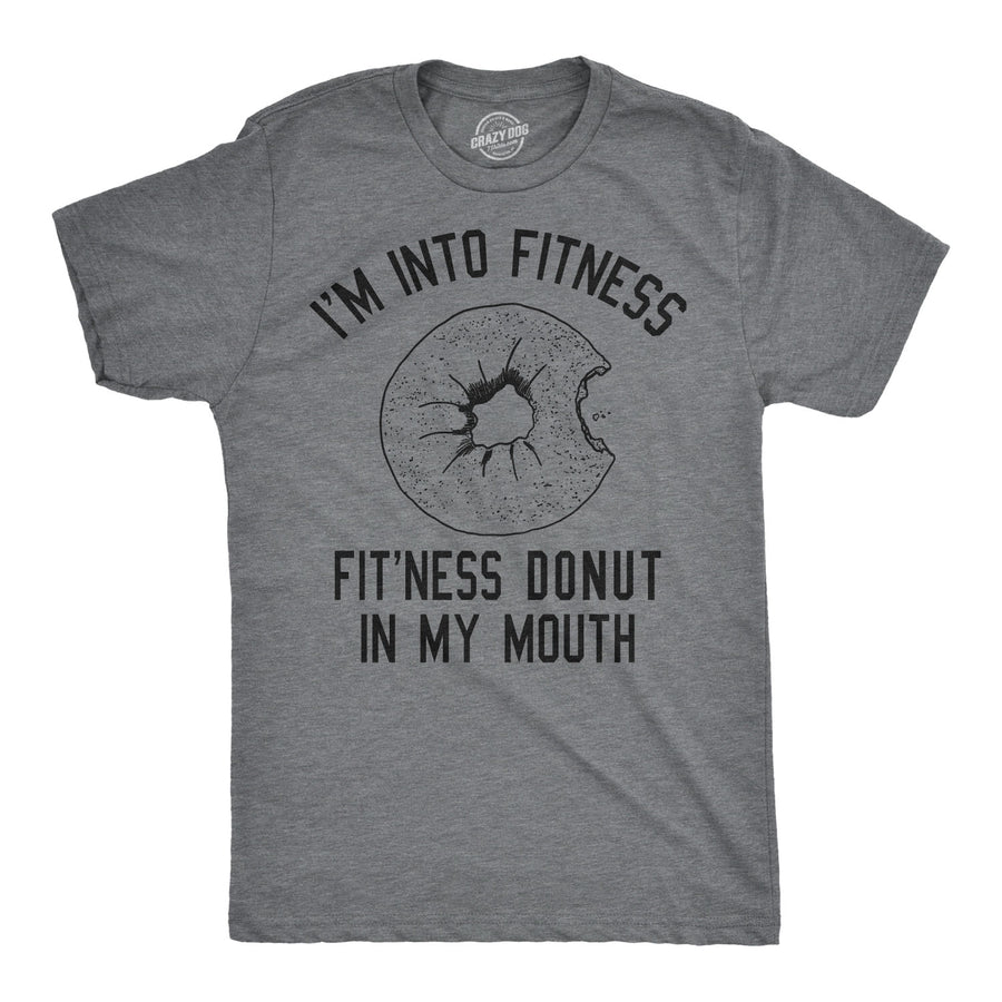 Funny Dark Heather Grey Fitness Donut In My Mouth Mens T Shirt Nerdy Fitness Food Tee