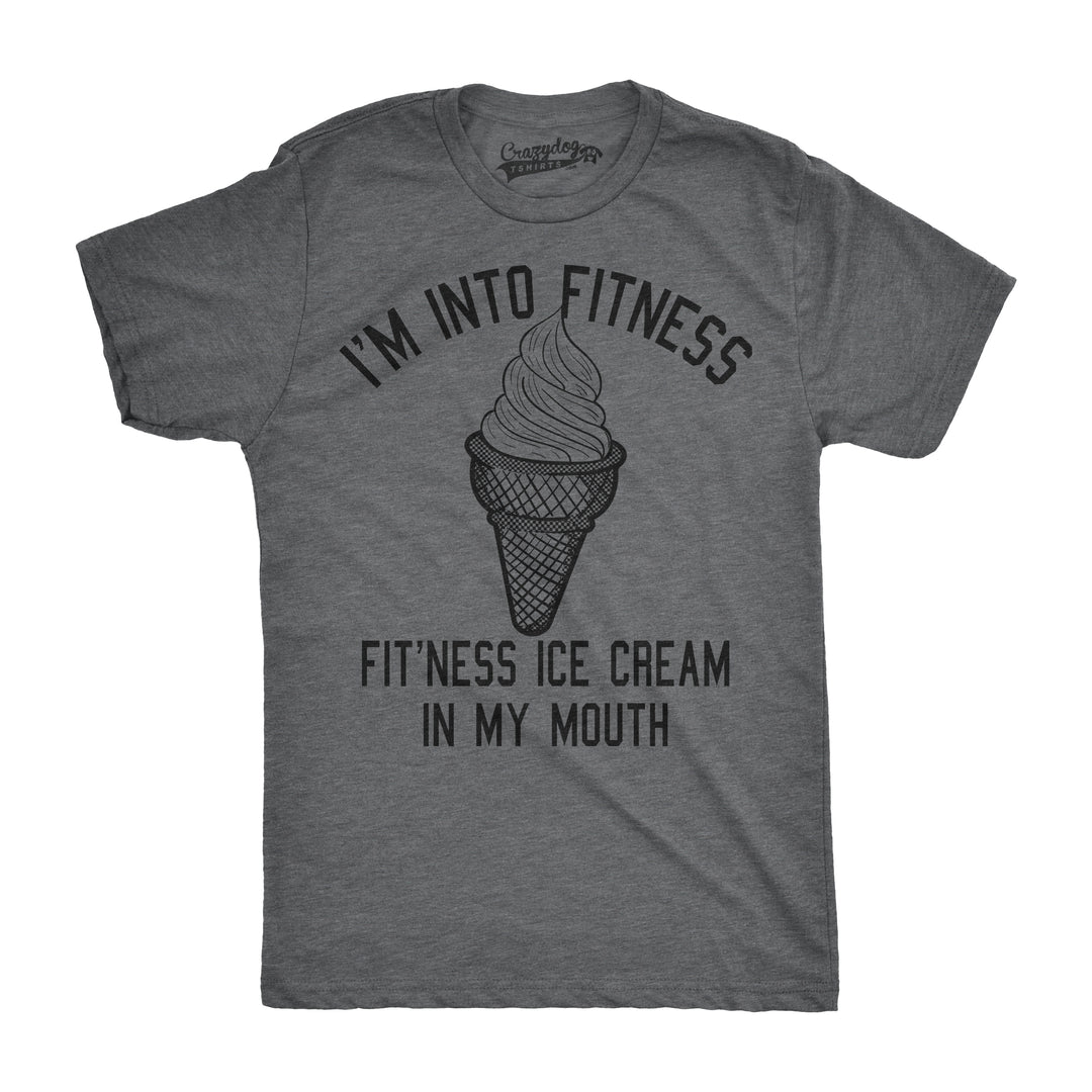 Funny Dark Heather Grey Fitness Ice Cream In My Mouth Mens T Shirt Nerdy Fitness Food Tee