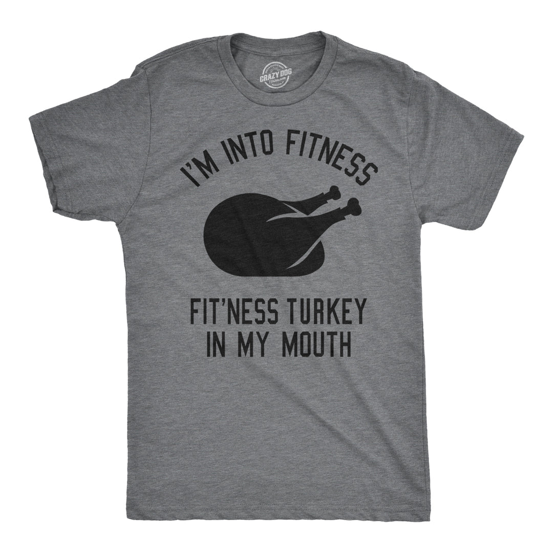 Funny Dark Heather Grey Fitness Turkey In My Mouth Mens T Shirt Nerdy Thanksgiving Fitness Food Tee