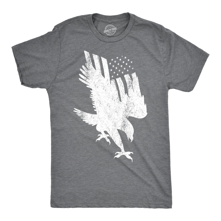 Funny Dark Heather Grey Flag Into Eagle Mens T Shirt Nerdy Fourth of July Retro Tee