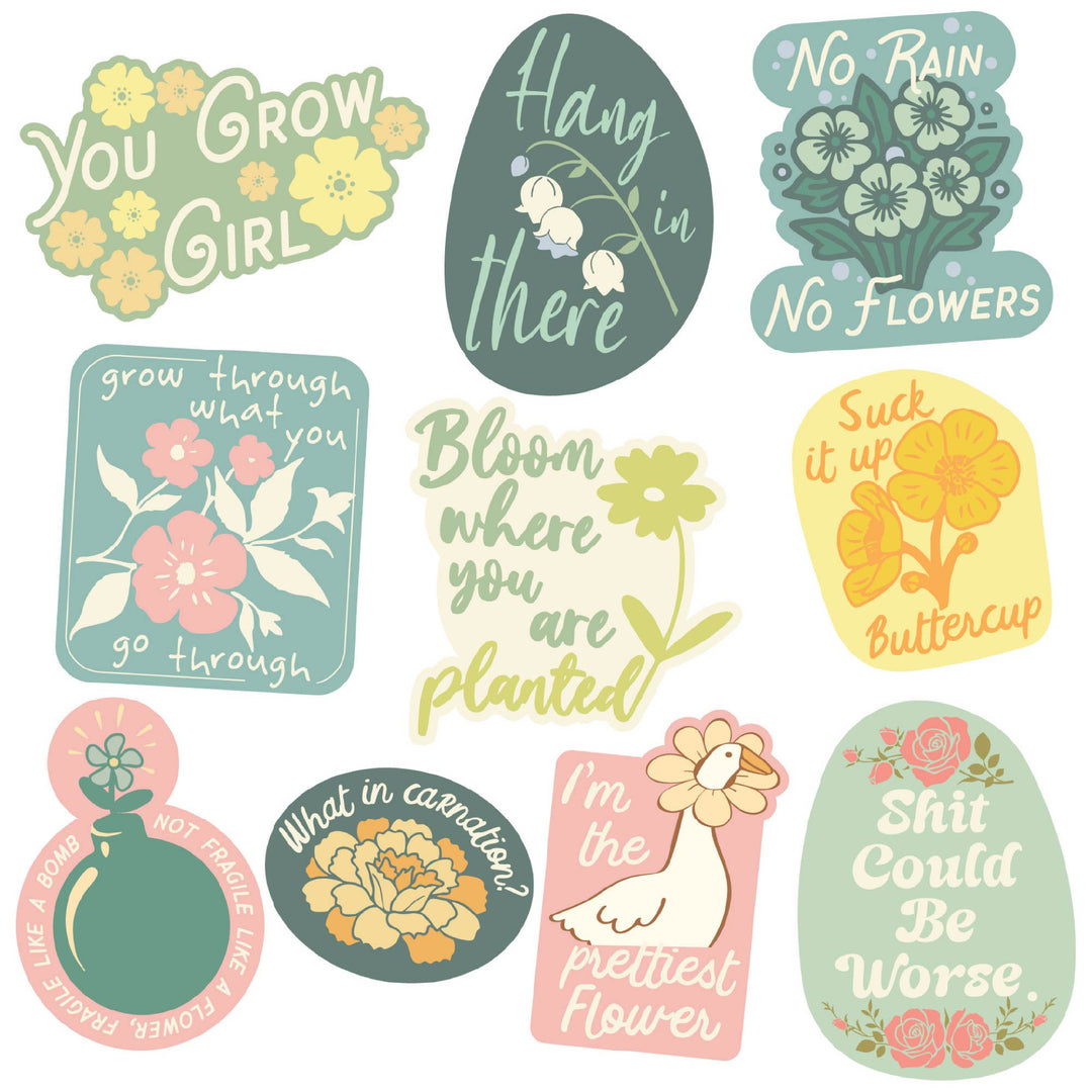 Funny Multi Floral Stickers Nerdy sarcastic Tee