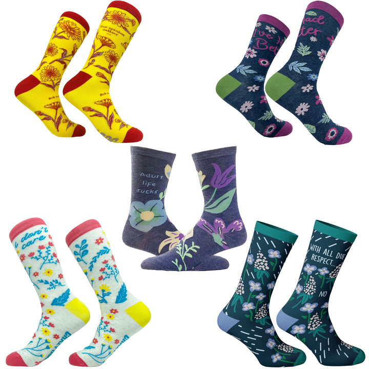 Funny Floral Womens Floral Sock 4 Pack Sock Nerdy sarcastic Tee