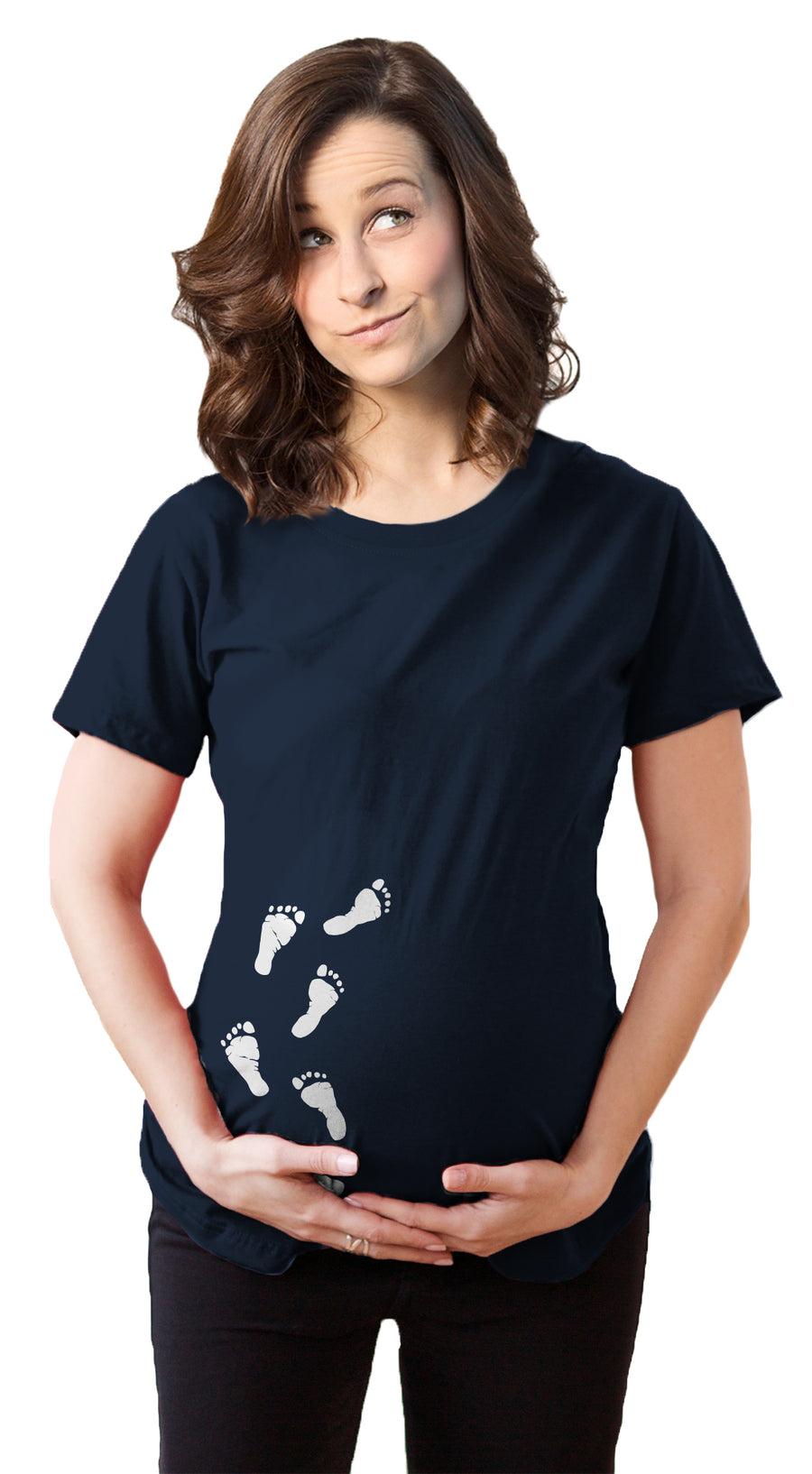 Funny Heather Navy Footprints Maternity T Shirt Nerdy Tee