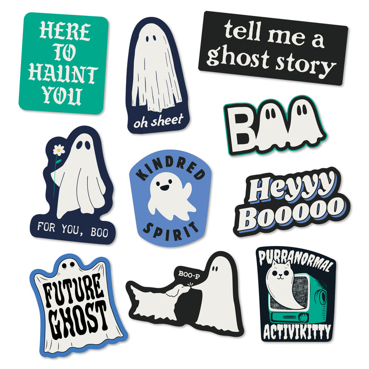 Funny Multi Ghost Stickers Nerdy Halloween sarcastic Tee