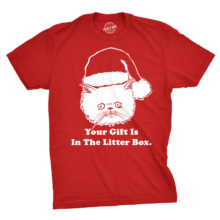 Funny Red Gift Is In The Litter Box Mens T Shirt Nerdy Christmas Cat Tee