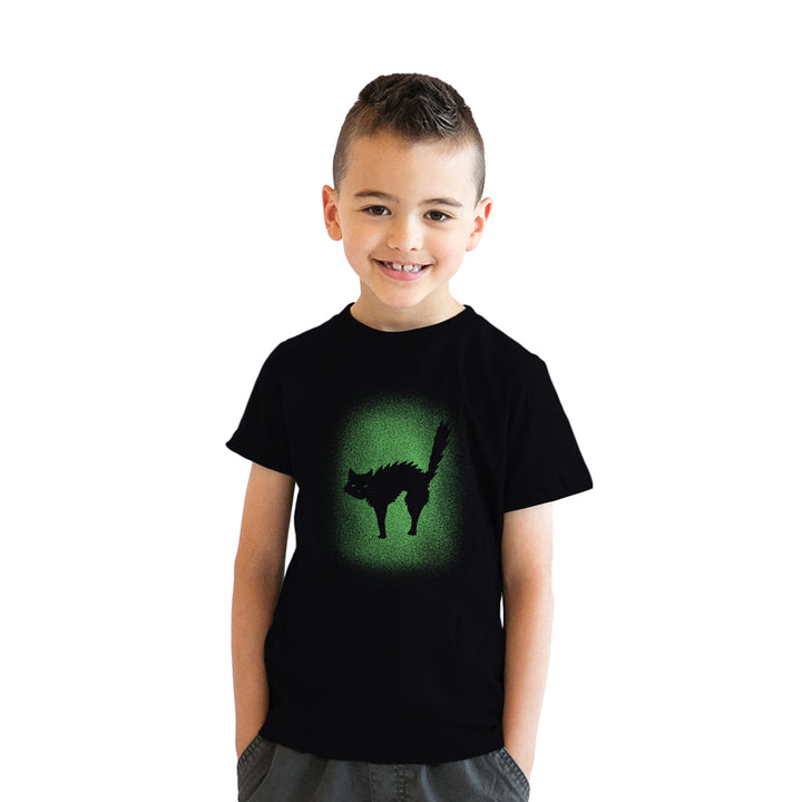 Funny Black Glowing Cat Youth T Shirt Nerdy Halloween Cat Tee