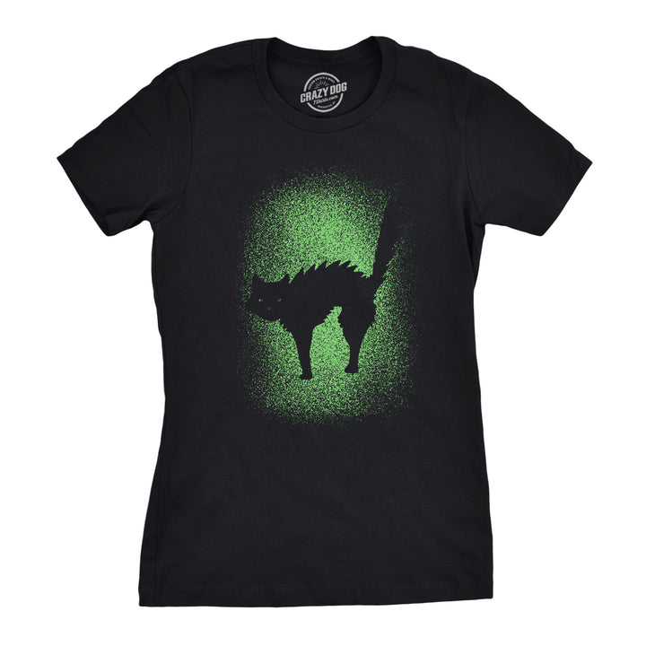 Funny Black Glowing Cat Womens T Shirt Nerdy Halloween Cat Tee