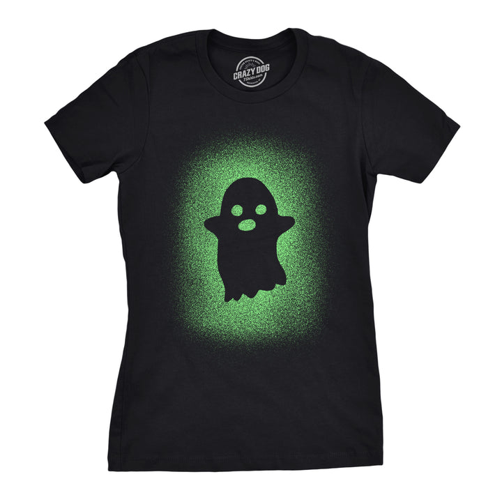 Funny Black Glowing Ghost Womens T Shirt Nerdy Halloween Tee