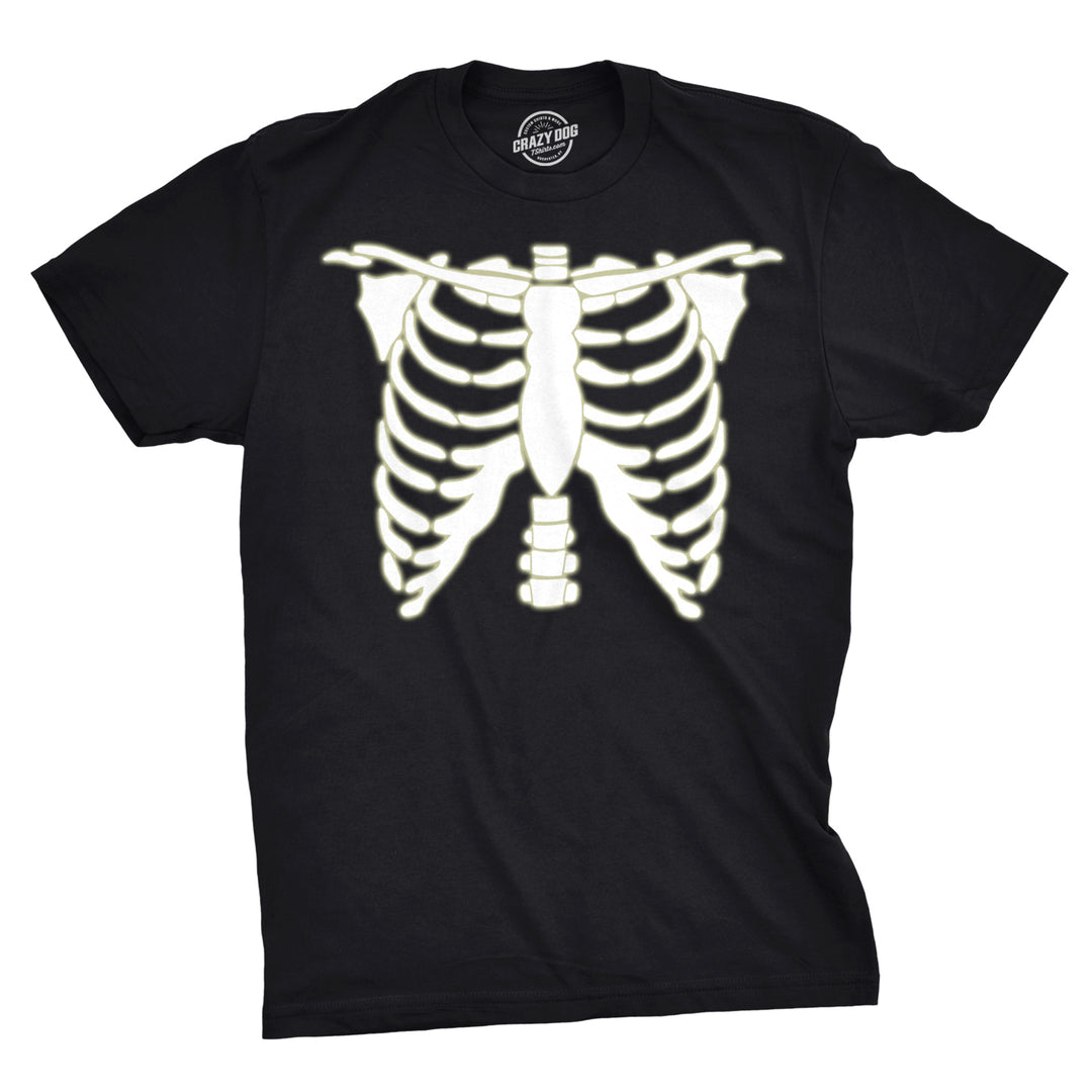 Funny Black Glowing Skeleton Rib Cage Halloween Mens T Shirt Nerdy Halloween Tee