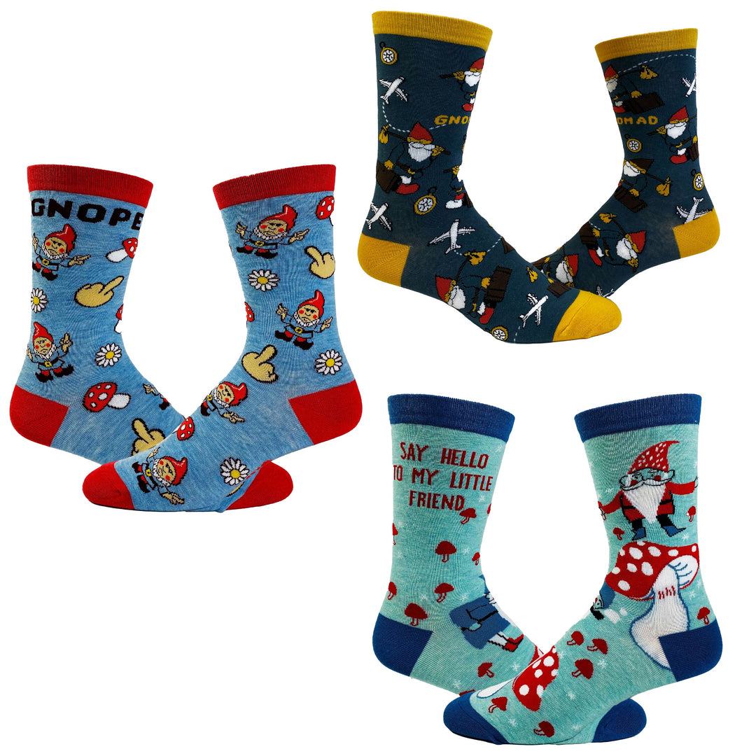 Funny Gnomes Womens Gnome Sock 3 Pack Sock Nerdy sarcastic Tee