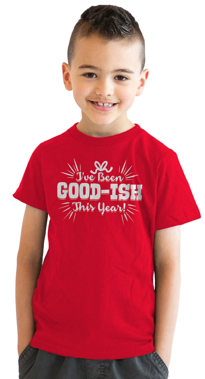 Funny Red I've Been Goodish This Year Youth T Shirt Nerdy Christmas Tee