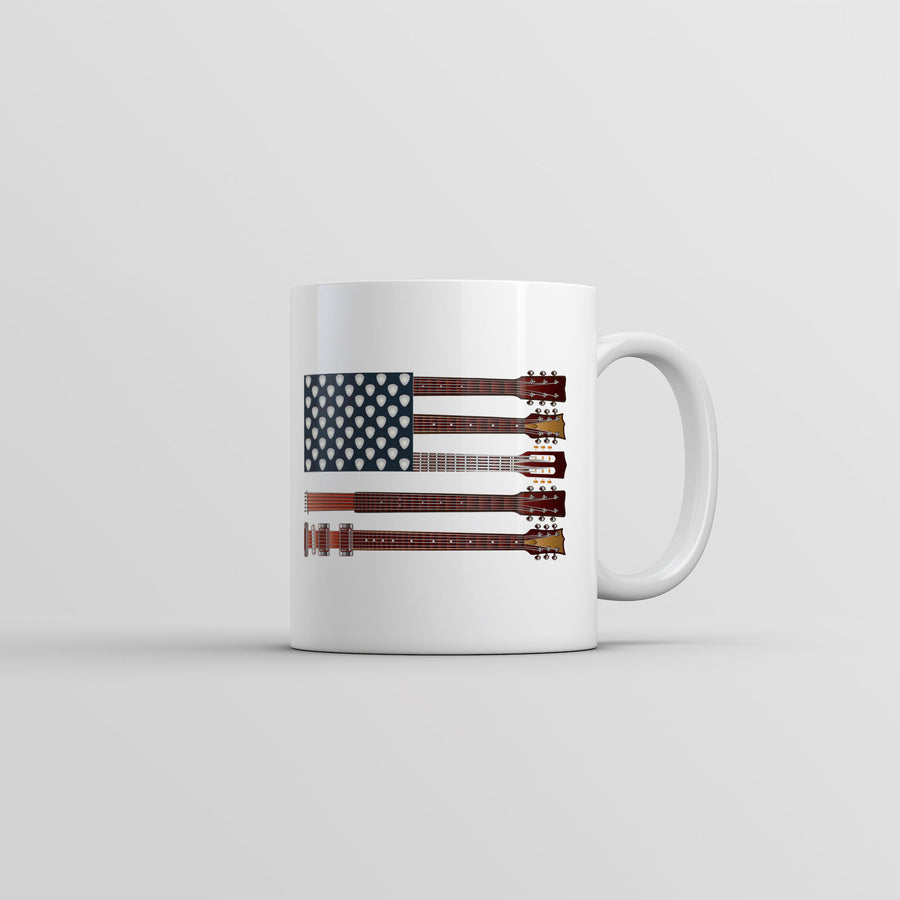 Funny White Guitar Flag Coffee Mug Nerdy Fourth Of July music Tee