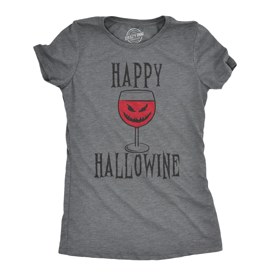 Funny Dark Heather Grey - HalloWINE Hallowine Womens T Shirt Nerdy Halloween Wine Tee