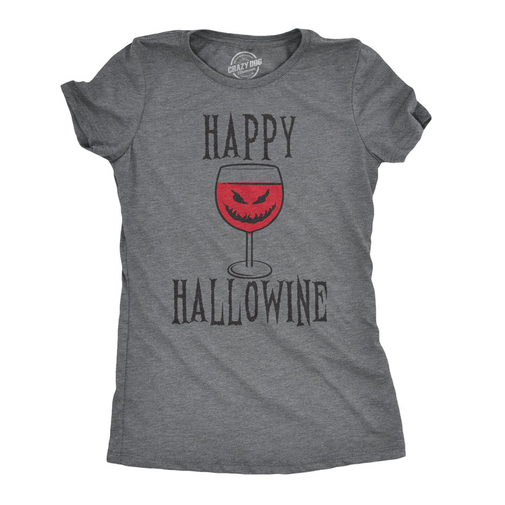 Funny Dark Heather Grey - HalloWINE Womens T Shirt Nerdy Halloween Wine Tee