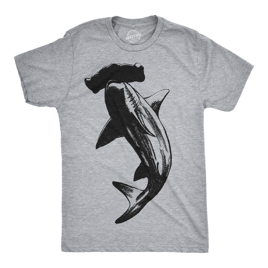 Funny Light Heather Grey Hammerhead Shark Mens T Shirt Nerdy Shark Week Tee