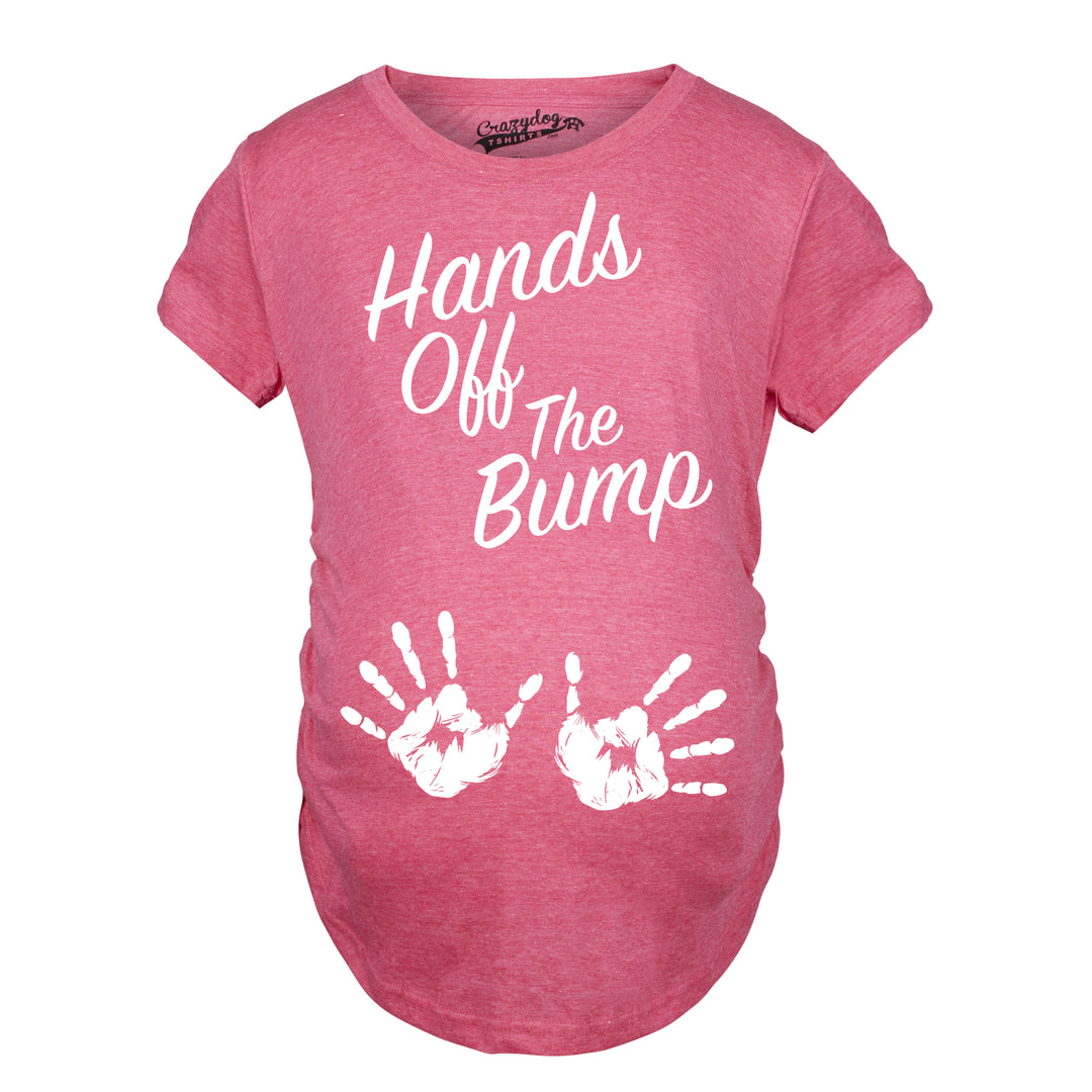 Funny Pink Hands Off The Bump Maternity T Shirt Nerdy Tee