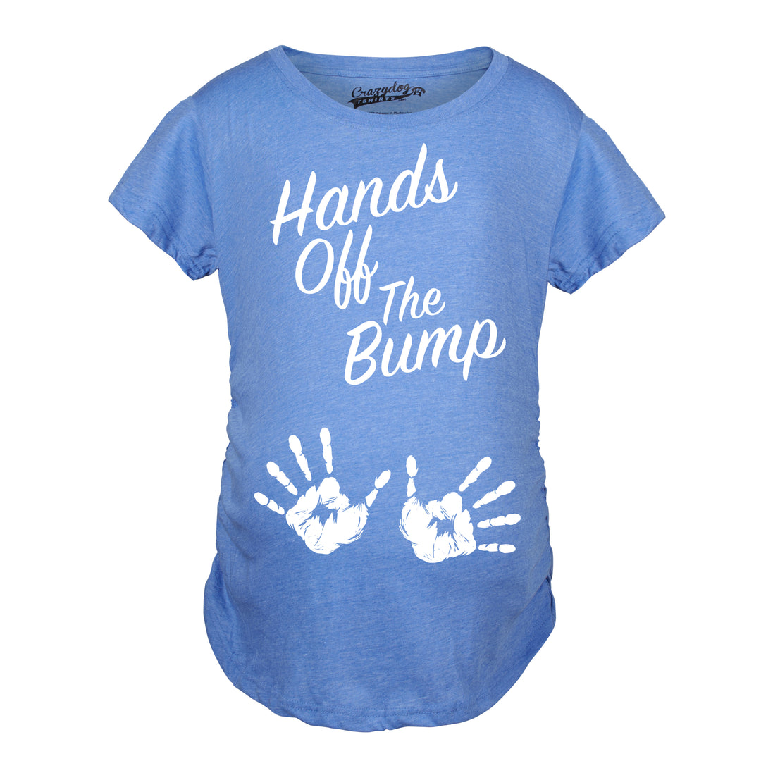 Funny Heather Light Blue Hands Off The Bump Maternity T Shirt Nerdy Tee