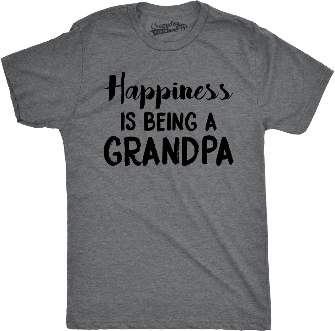 Funny Dark Heather Grey Happiness is Being a Grandpa Mens T Shirt Nerdy Father's Day Grandfather Tee