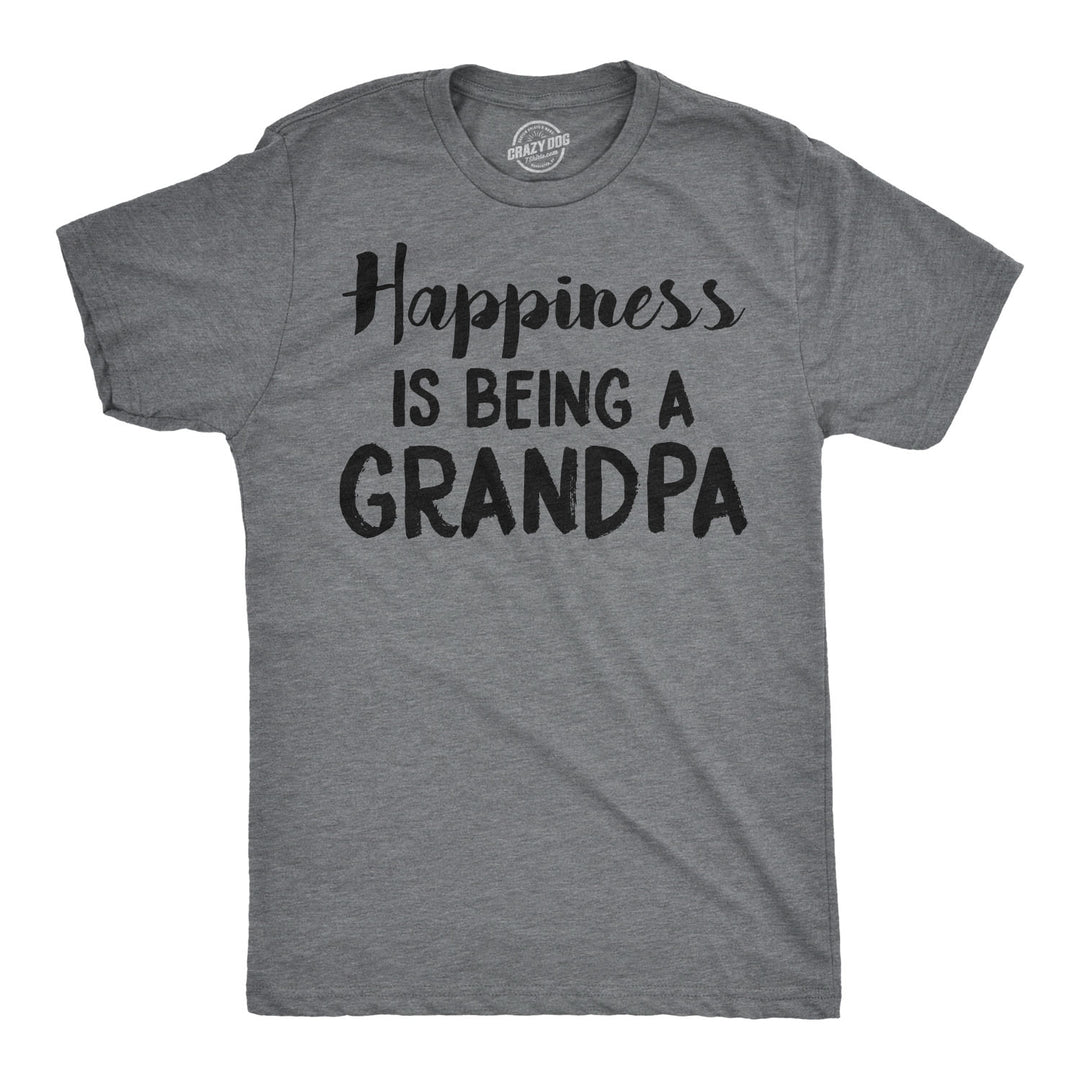 Funny Dark Heather Grey Happiness is Being a Grandpa Mens T Shirt Nerdy Father's Day Grandfather Tee