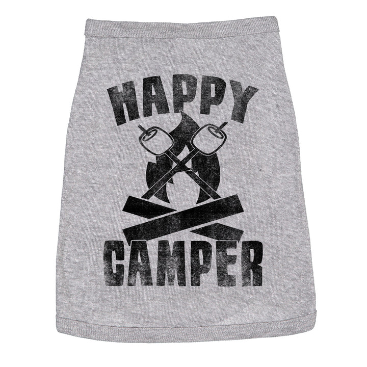 Funny Heather Grey Happy Camper Dog Shirt Nerdy Camping Tee