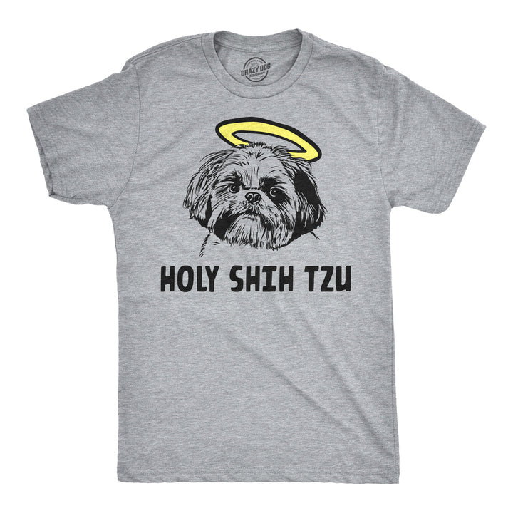 Funny Light Heather Grey Holy Shih Tzu Mens T Shirt Nerdy Dog Tee