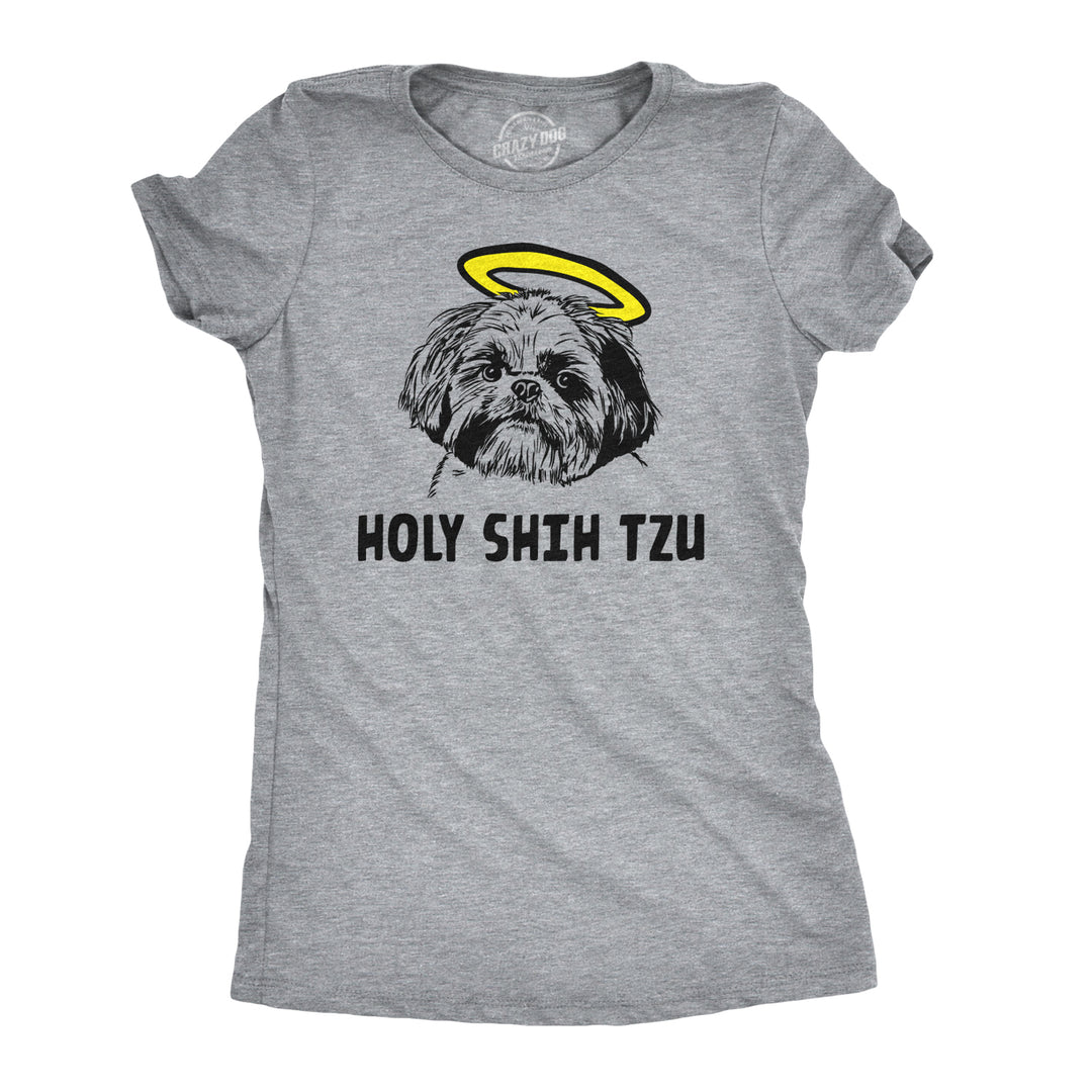 Funny Light Heather Grey Holy Shih Tzu Womens T Shirt Nerdy Dog Tee