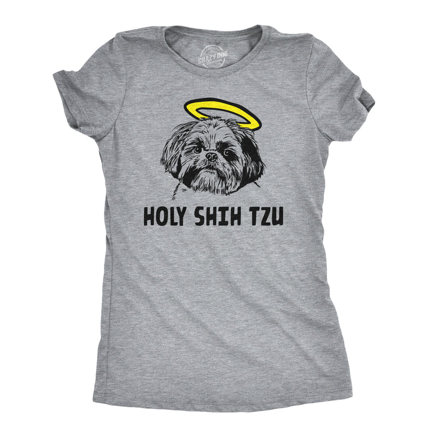 Funny Light Heather Grey Holy Shih Tzu Womens T Shirt Nerdy Dog Tee