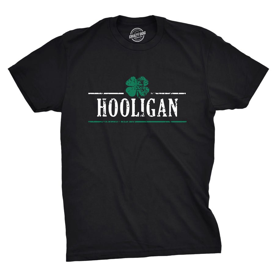 Funny Black Hooligan Shamrock Mens T Shirt Nerdy Saint Patrick's Day Drinking Tee