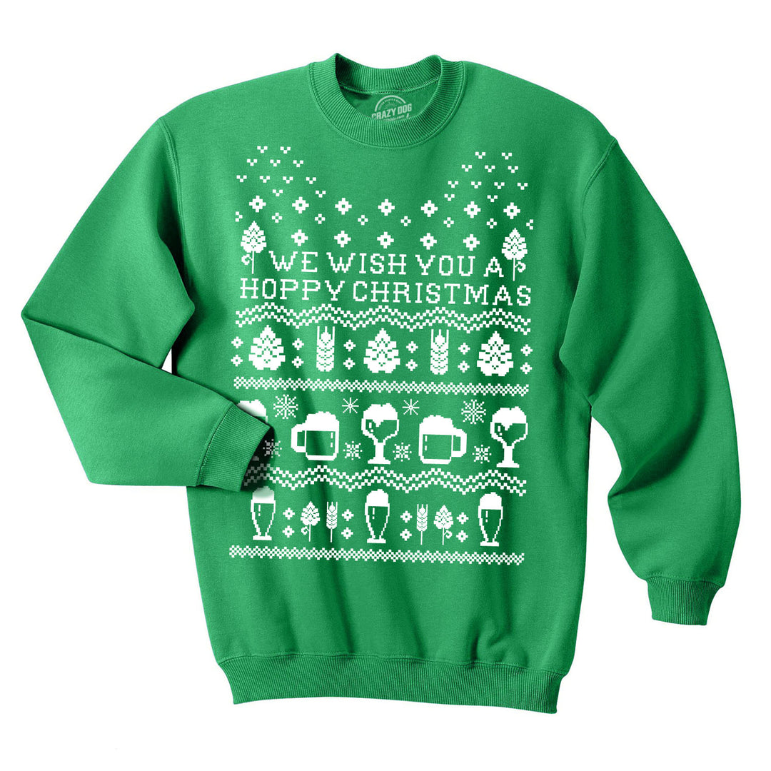 Funny Green Hoppy Christmas Sweatshirt Nerdy Christmas Beer Ugly Sweater Tee