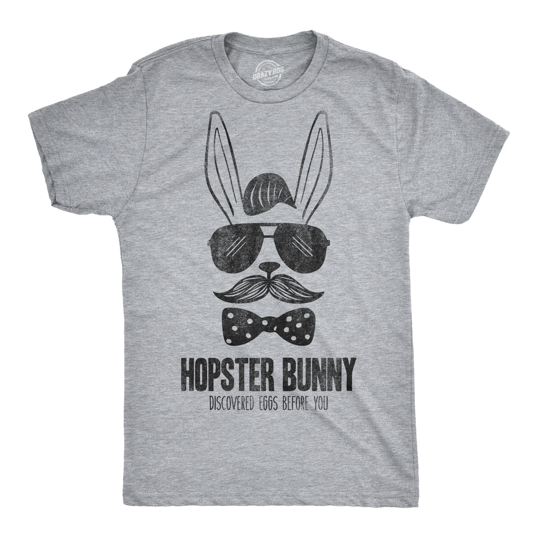 Funny Light Heather Grey Hipster Bunny Discovered Eggs Before You Mens T Shirt Nerdy Easter Tee