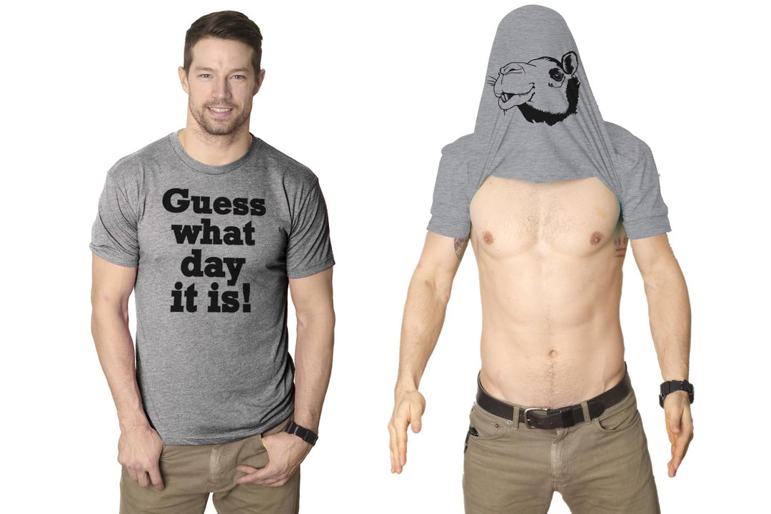 Funny Light Heather Grey Guess What Day It Is Flip Mens T Shirt Nerdy Animal Flip Sarcastic Tee